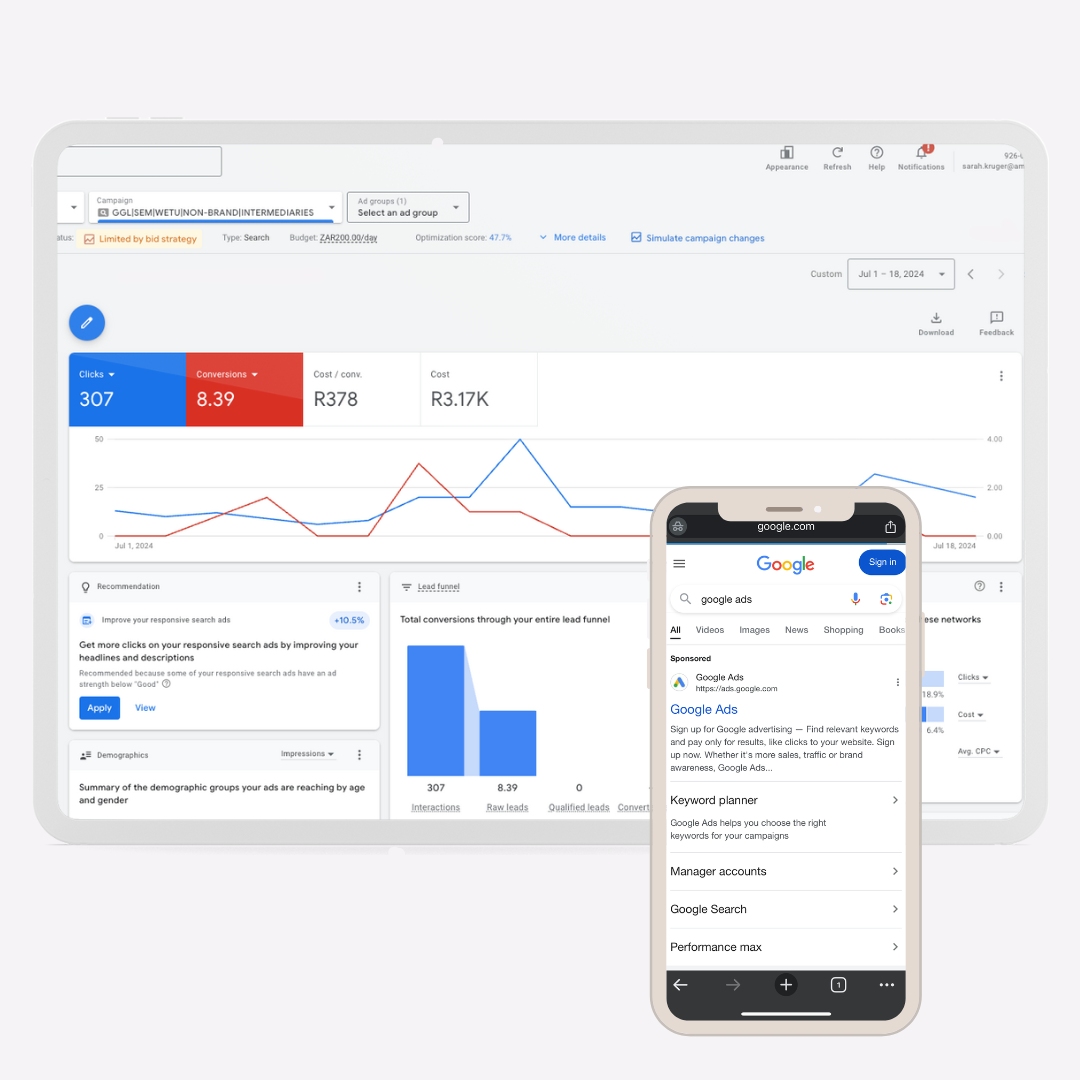 Google search console on a screen